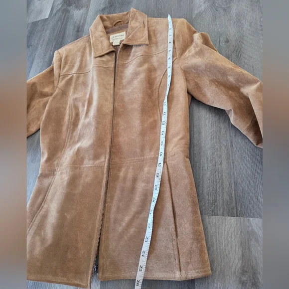 St. Johns Bay Machine Washable Suede Leather Coat Small Jacket Metal Zipper - Picture 7 of 8